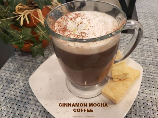 Enjoy some Cinnamon Mocha Coffee, with chocolate, cinnamon, brown sugar and nutmeg! This easy drink can be served hot, or as an iced coffee.