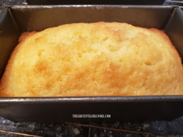 When done baking, the mini-loaf pound cake is golden brown on top.