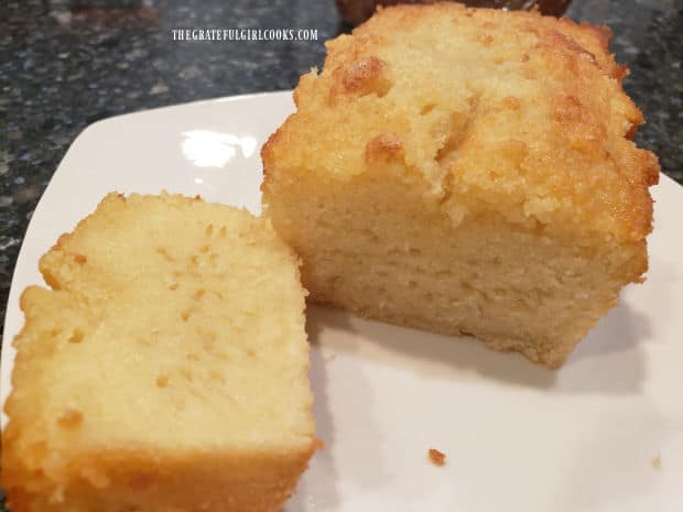 A look inside the pound cake, which is ready to serve after slicing.