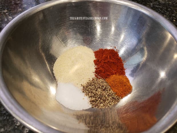 A simple spice mix is combined to use on the smoked pork chops.