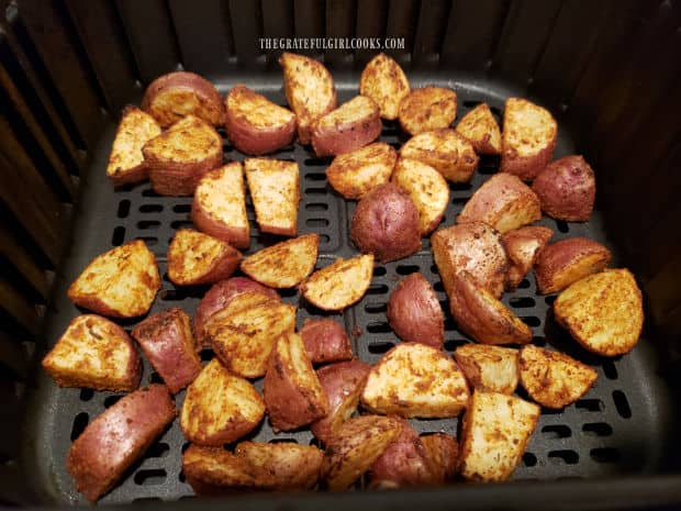 Halfway through cooking, the potatoes are turned, then finish cooking.