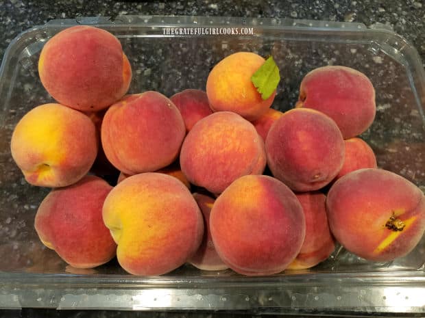 Fresh peaches are ready to peel, pit and slice for the cobbler skillets.