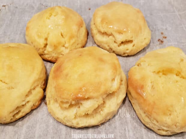 Golden in color, the buttermilk cornmeal biscuits are ready to enjoy.