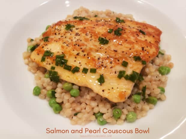 Looking for quick dinner ideas? Try a delicious Salmon and Pearl Couscous Bowl, with chives, lemon and peas, and on the table in 30 minutes!