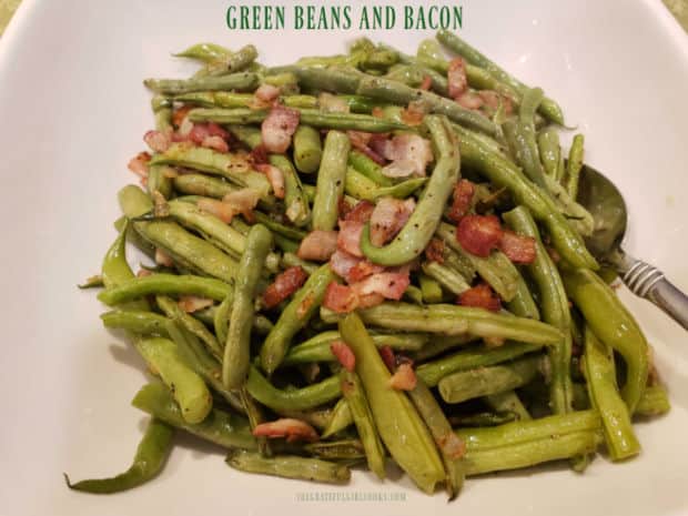 Green Beans and Bacon is a simple, yet delicious veggie side dish to serve with a variety of main dishes! This recipe makes 4-5 servings.