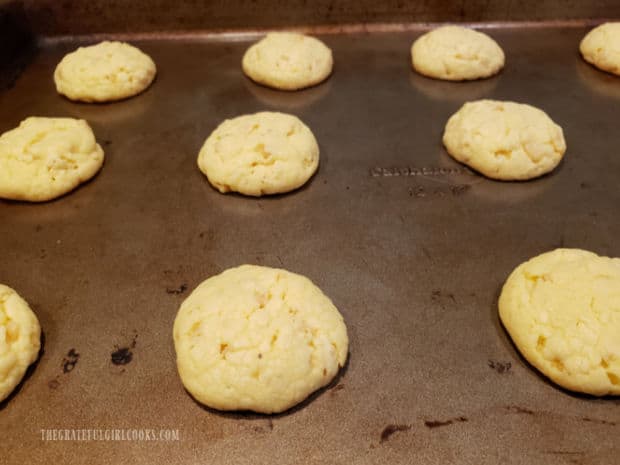 Cookies are golden in color once removed from oven after baking.