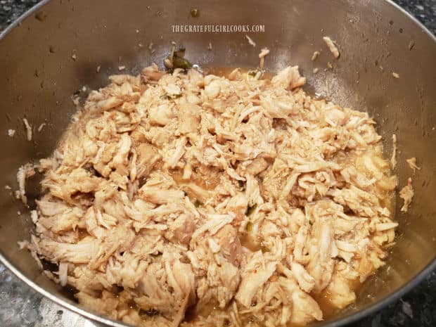 Mexican shredded chicken is now ready to use in a favorite dish like tacos, burritos, etc.