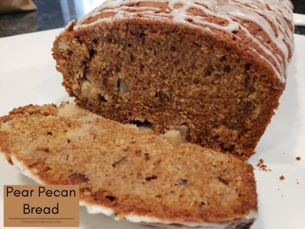 Make 2 loaves of absolutely delicious Pear Pecan Bread, drizzled with a sweet vanilla glaze. Make one loaf for you and another for a friend!