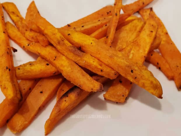 Roasted sweet potato fries are fully cooked, and ready to enjoy!