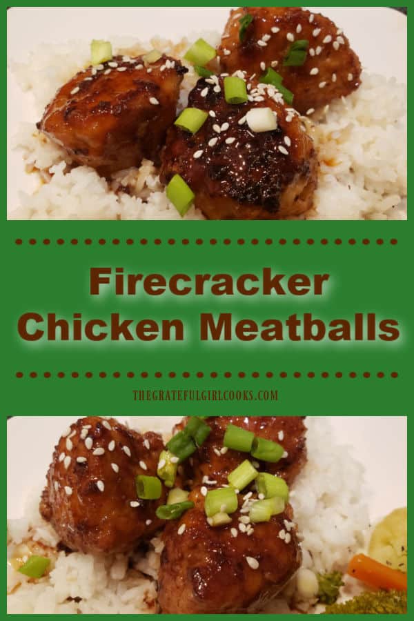 Make a dozen easy, delicious Firecracker Chicken Meatballs. Well-seasoned meatballs are browned, then served, covered in a sweet/spicy sauce!