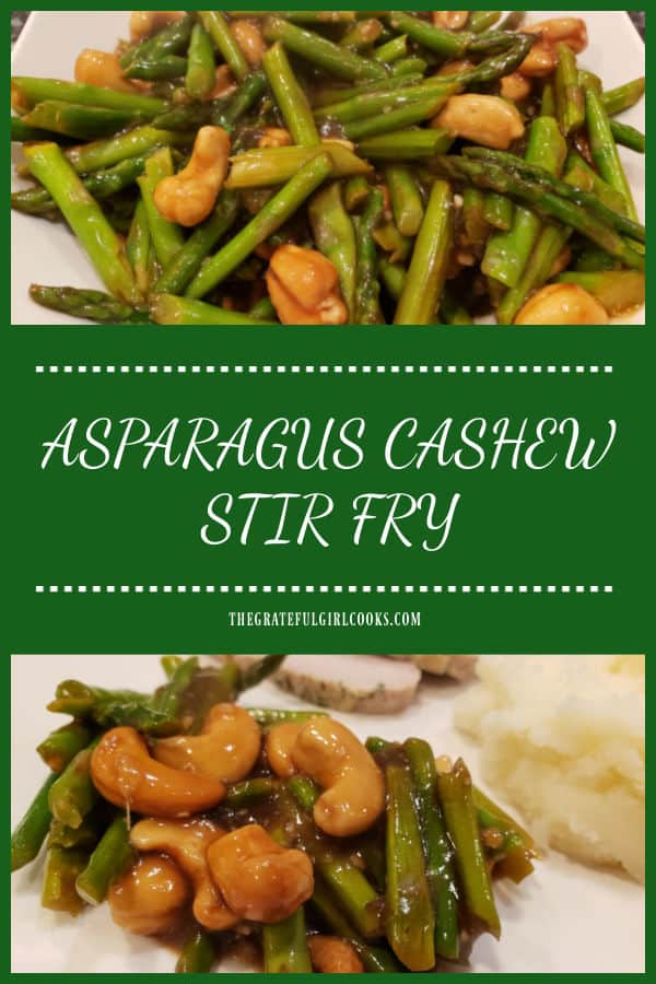 Asparagus Cashew Stir Fry is a simple, delicious side dish, with fresh asparagus, cashews, garlic and ginger in a yummy stir fry sauce!