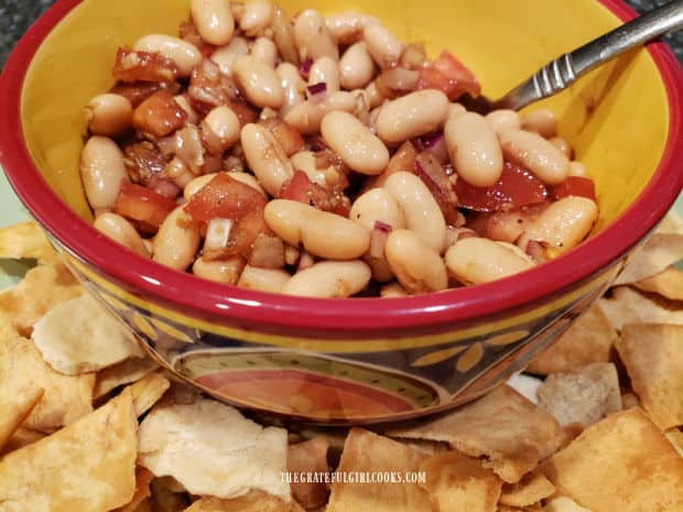 The cannellini bean salad can be served as a dip with pita chips, crackers or crusty bread.