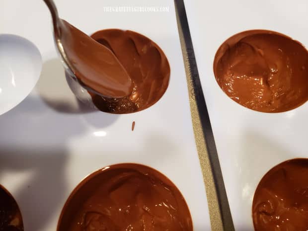 The back of a spoon is used to fully coat the silicon molds.