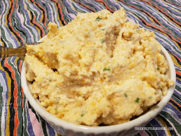 A ramekin full of the cheese spread ready to enjoy on crackers.