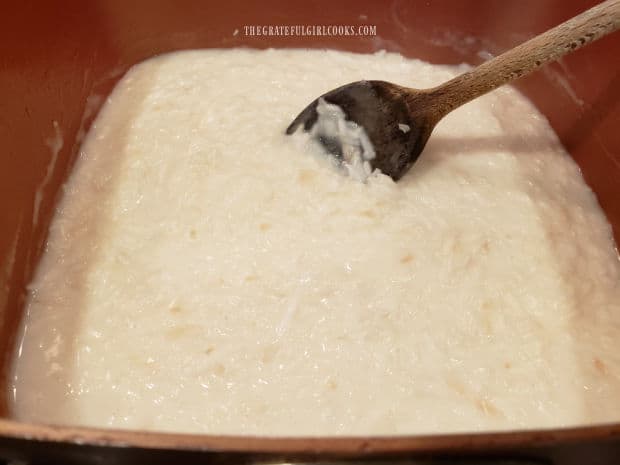 As it cooks, the creamy coconut rice will absorb the coconut milk, and become thicker.
