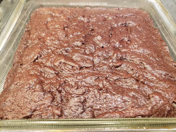 Brownies are baked in a greased 8"x8" pan until set on top.