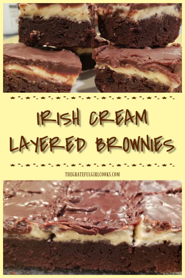 Irish Cream Layered Brownies are a decadent treat! Fudgy brownies with 2 layers of Irish cream-infused chocolate ganache and buttercream! YUM!