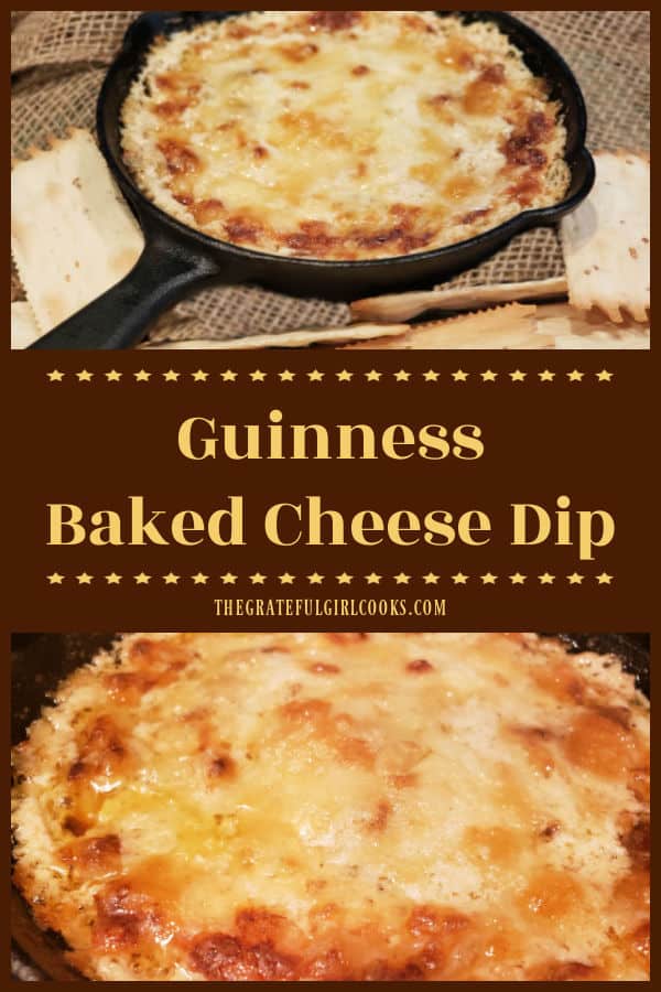 Guinness Baked Cheese Dip is a terrific appetizer, with 3 cheeses, caramelized onions, and Guinness beer! Served hot, you're gonna love it!