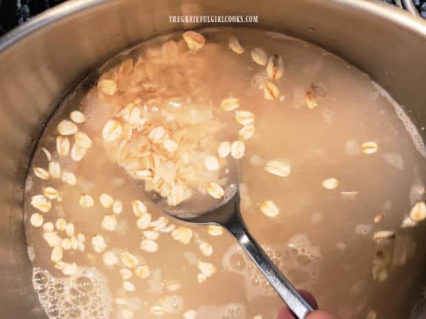 Raw old fashioned oats soak in water for one hour.