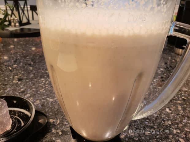After mixing the oat milk is completely smooth and blended.