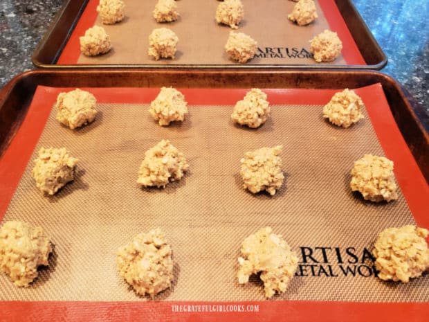 Cookie dough is shaped into balls 2" apart, then flattened and baked.
