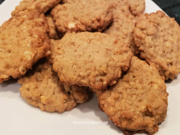 Crispy Peanut Butter Crunch Cookies on a plate, ready to be enjoyed.
