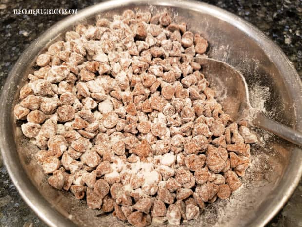 Cinnamon chips are tossed in flour before adding them to the bread batter.