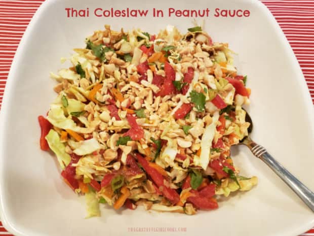 Thai Coleslaw In Peanut Sauce is a unique twist on good ol' coleslaw! This cold, crunchy side salad is easy to make, and it tastes GREAT!