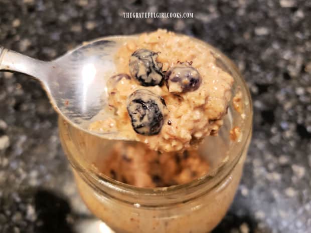 Blueberry Cinnamon Overnight Oats turn out creamy and delicious after refrigerating overnight.
