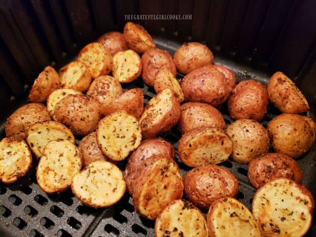 Air Fryer crispy mini potatoes are finished cooking, and are ready to serve.
