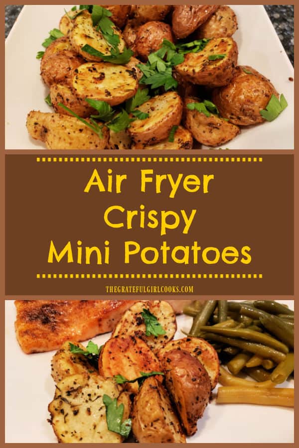 It doesn't take long to make Air Fryer Crispy Mini Potatoes! Crispy outside, soft inside and seasoned well, they're a great veggie side dish!