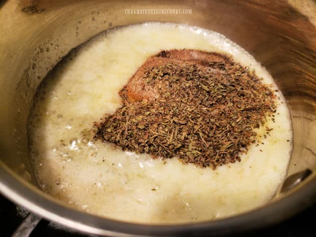 Spice mix is combined with melted butter in a saucepan, before basting the turkey.