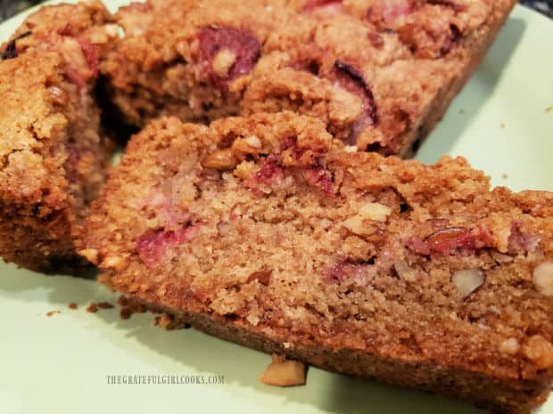 A slice of the strawberry pecan bread, ready to enjoy!