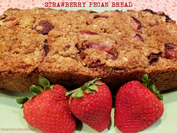 Enjoy a delicious loaf of Strawberry Pecan Bread! Ten minutes prep time and into the oven it goes. This easy to make bread yields 8 slices!