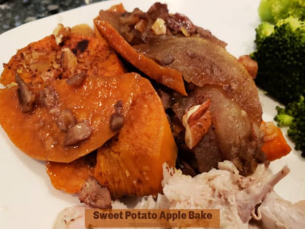 You'll love Sweet Potato Apple Bake! This yummy dish features layers of sweet potatoes, apples, butter, cinnamon, brown sugar and pecans!