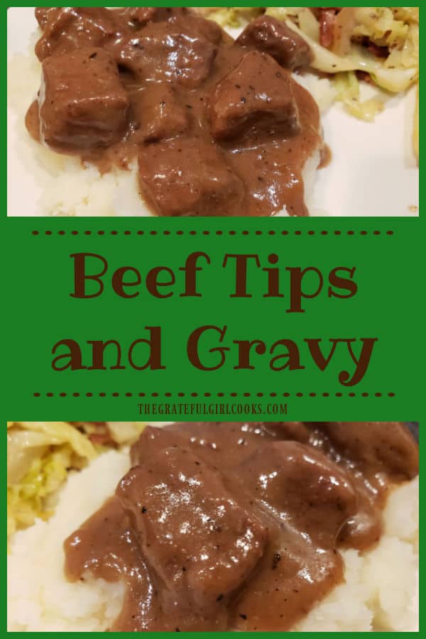 Enjoy delicious Beef Tips And Gravy on top of mashed potatoes or buttered noodles! One pan and minimal prep makes this a great dinner for 2.