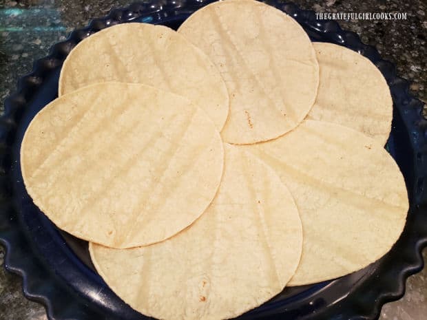 Six corn tortillas form the crust for the chicken enchilada quiche.