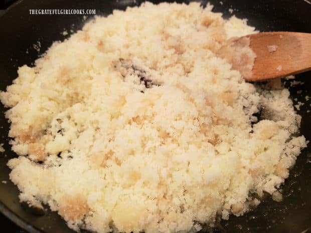 As it cooks, the sugar and butter begin to turn slightly brown in color.