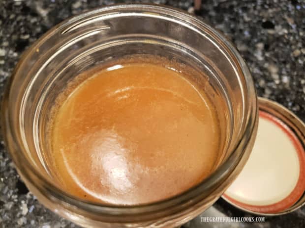 Leftover caramel sauce is stored in a covered container in a refrigerator for up to a week.