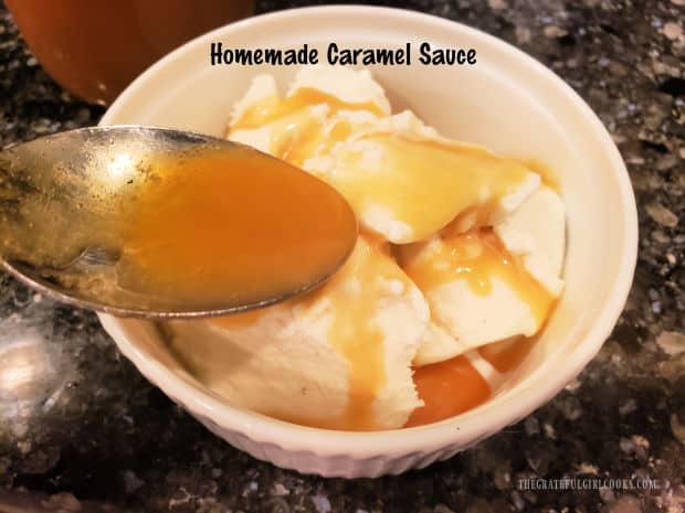 Make a batch of delicious Homemade Caramel Sauce using only 3 ingredients! This sauce is a perfect topping for ice cream and other desserts!