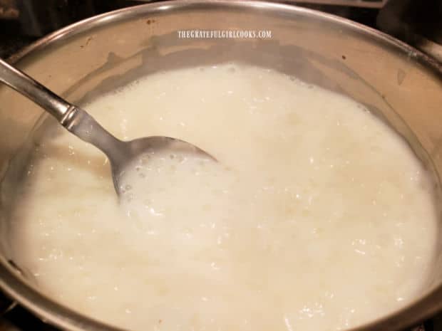 Old-fashioned tapioca pudding cooks for 30 minutes until it thickens.