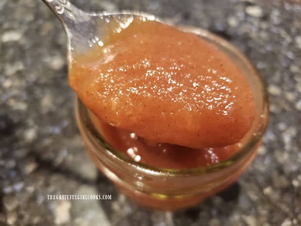 Pear butter is finished cooking when it can be mounded onto a spoon without running.