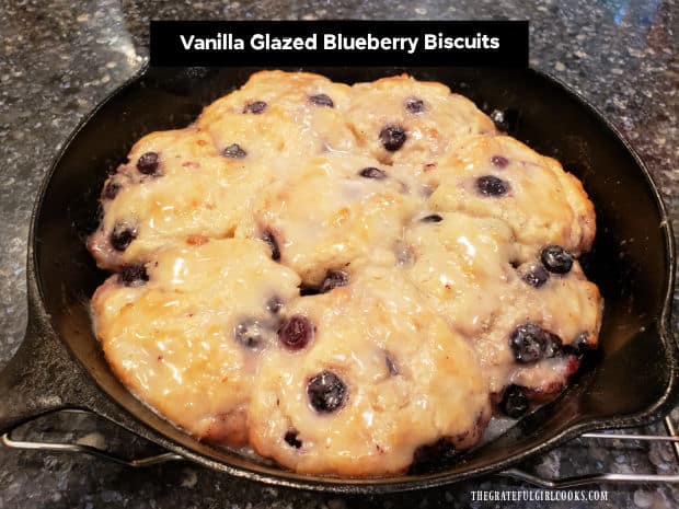 Vanilla Glazed Blueberry Biscuits are buttery, filled with blueberries, topped with sweet glaze, and take 15 minutes prep. They're DELICIOUS!