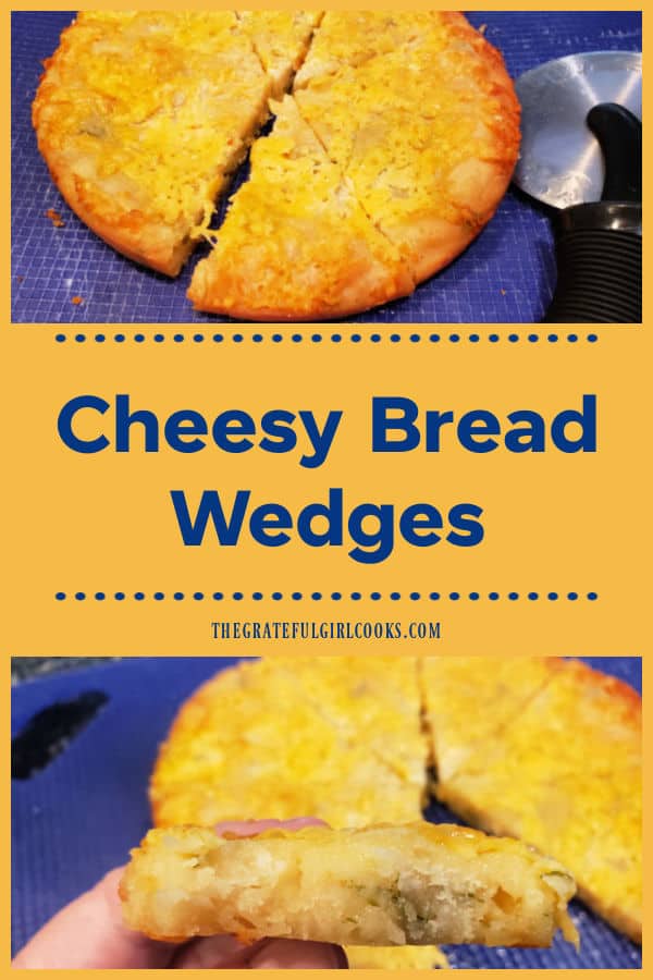 Cheesy Bread Wedges are an easy to make side dish using biscuit mix! They're buttery, and filled with cheddar cheese, onions, and parsley.