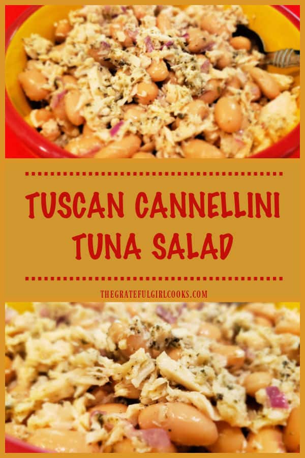 Tuscan Cannellini Tuna Salad is an easy dish with albacore tuna, cannellini beans and red onion tossed in a delicious, light salad dressing! 