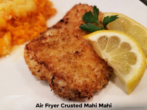 Air Fryer Crusted Mahi Mahi is a delicious, easy dish! Mahi Mahi fillets are coated in seasoned Panko breadcrumbs and air fried until crispy!