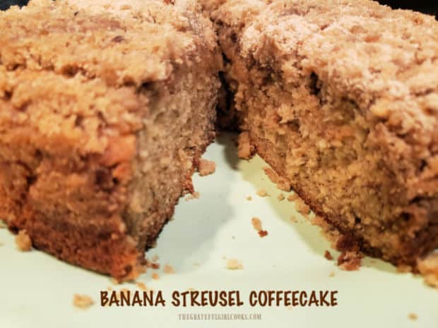 Banana Streusel Coffeecake is a yummy breakfast treat, featuring a banana sour cream coffeecake with a brown sugar cinnamon crumb topping.
