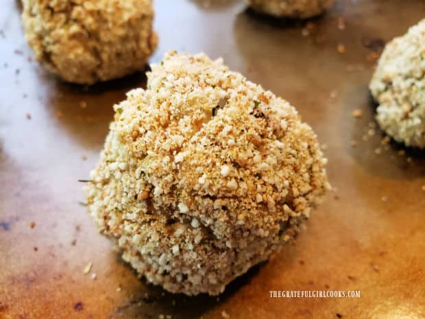 One of the baked classic turkey croquettes after coming out of the oven.