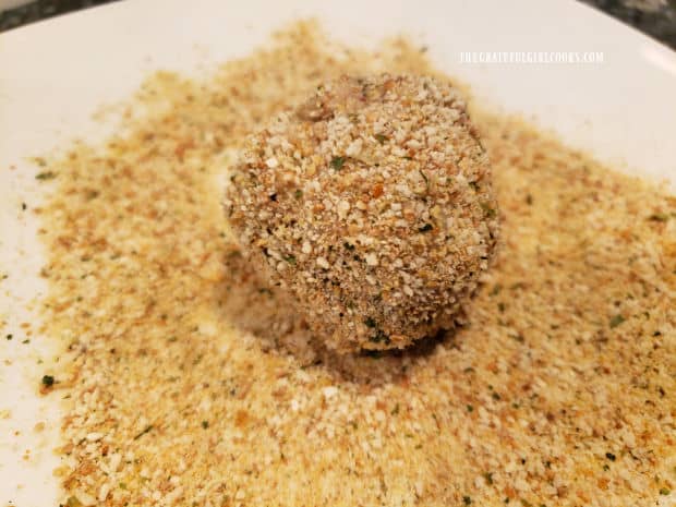 Each of the classic turkey croquettes are rolled in Italian bread crumbs before baking.