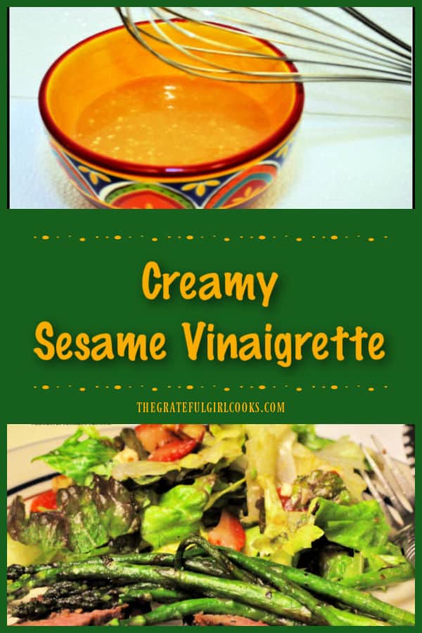 Creamy Sesame Vinaigrette is easy to make in under 5 minutes! It's delicious, and tastes great on mixed green salads or roasted asparagus.